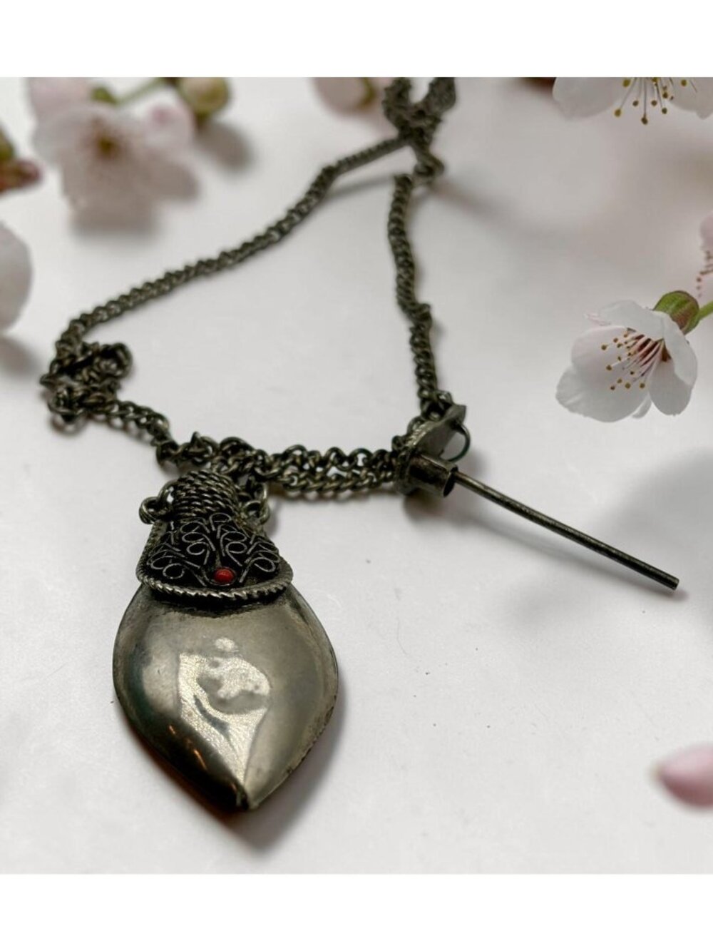 1970s Moroccan Snuff or Perfume Bottle Pendant Necklace